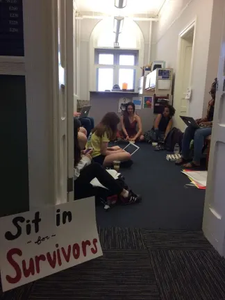 O4S began a sit in inside the office of the Dean of Students, Liz Braun